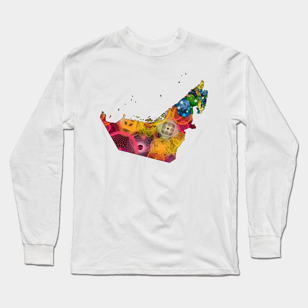 Spirograph Patterned United Arab Emirates Map Long Sleeve T-Shirt by RachelEDesigns